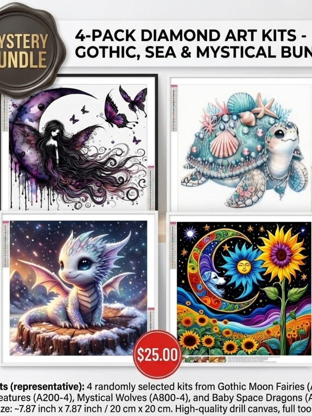 Diamond Art Mystery Bundle Set Of 4 Plus 1 Free Diamond Art Gift
